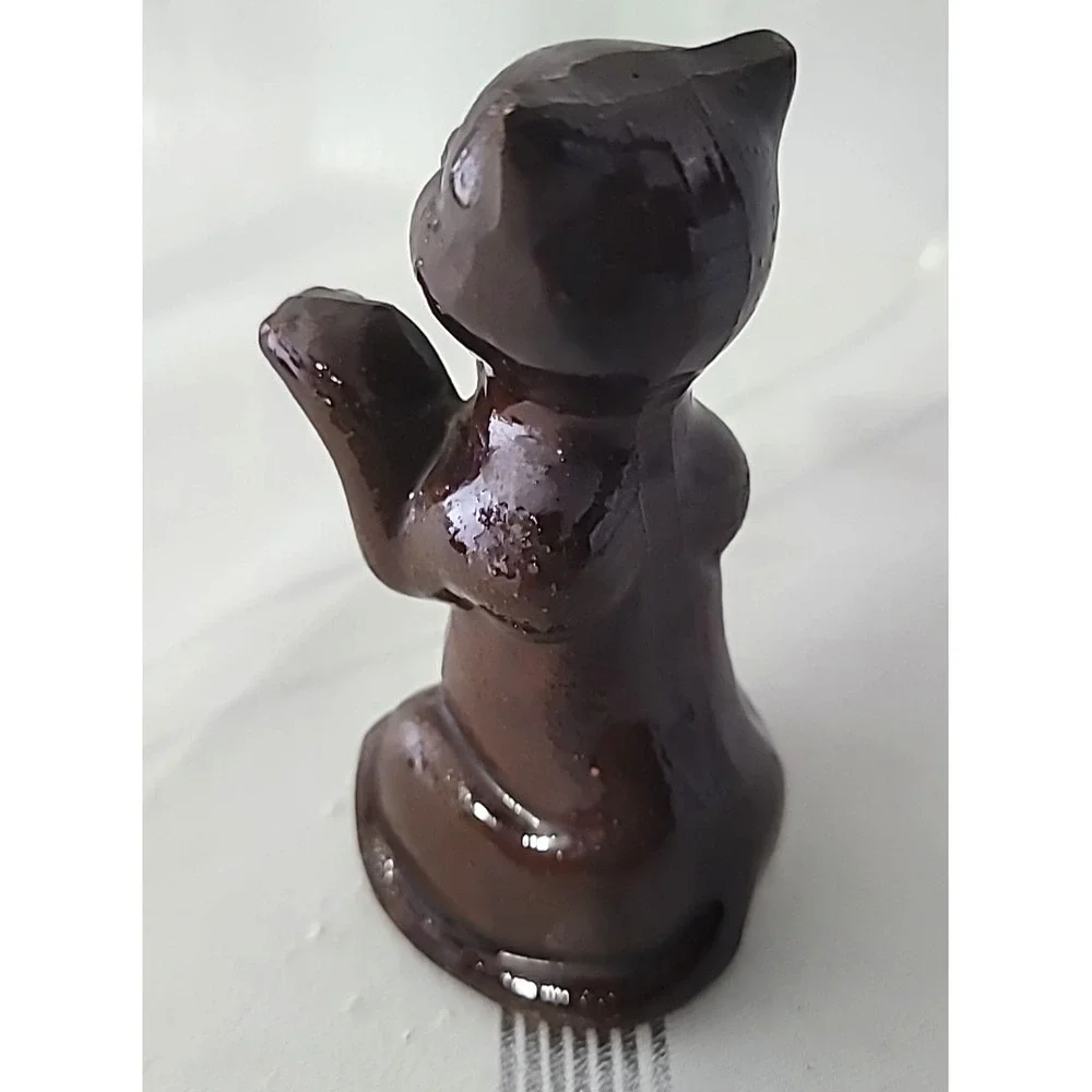 2 Vintage Brown Kitty Cat Figurines with‎ Blue Eyes Rings Japan
